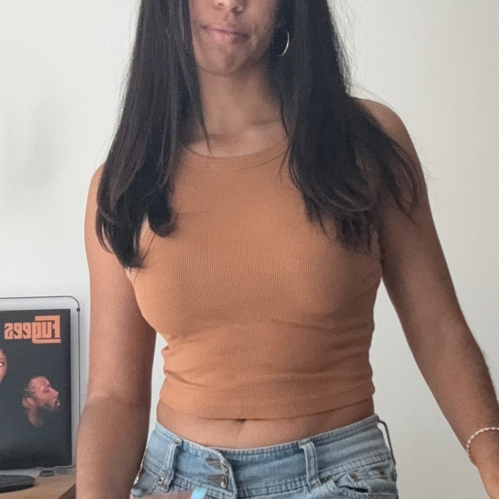 Forever 21 Womens Small Camel Brown Ribbed High Neck Cropped Tank Top